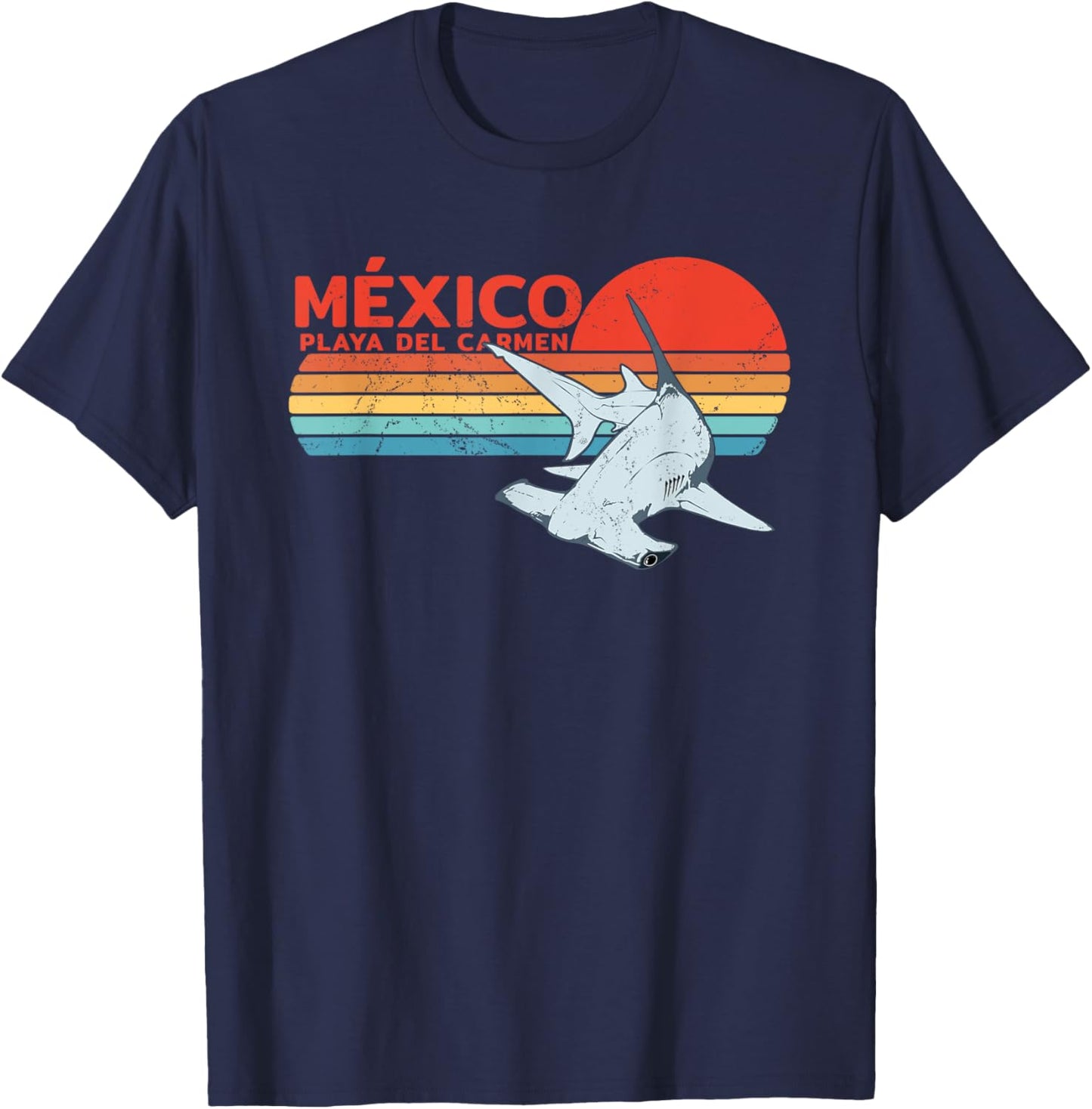 Hammerhead Shark Playa del Carmen Vintage Sunset T-Shirt - T-Shirt | Navy