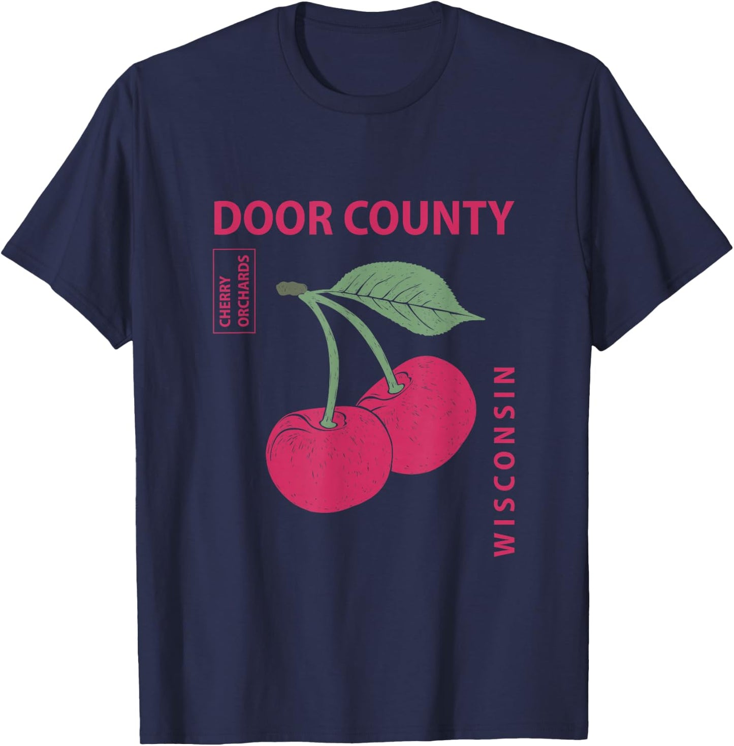 Door County Wisconsin Pink Cherries Vintage T-Shirt - T-Shirt | Navy