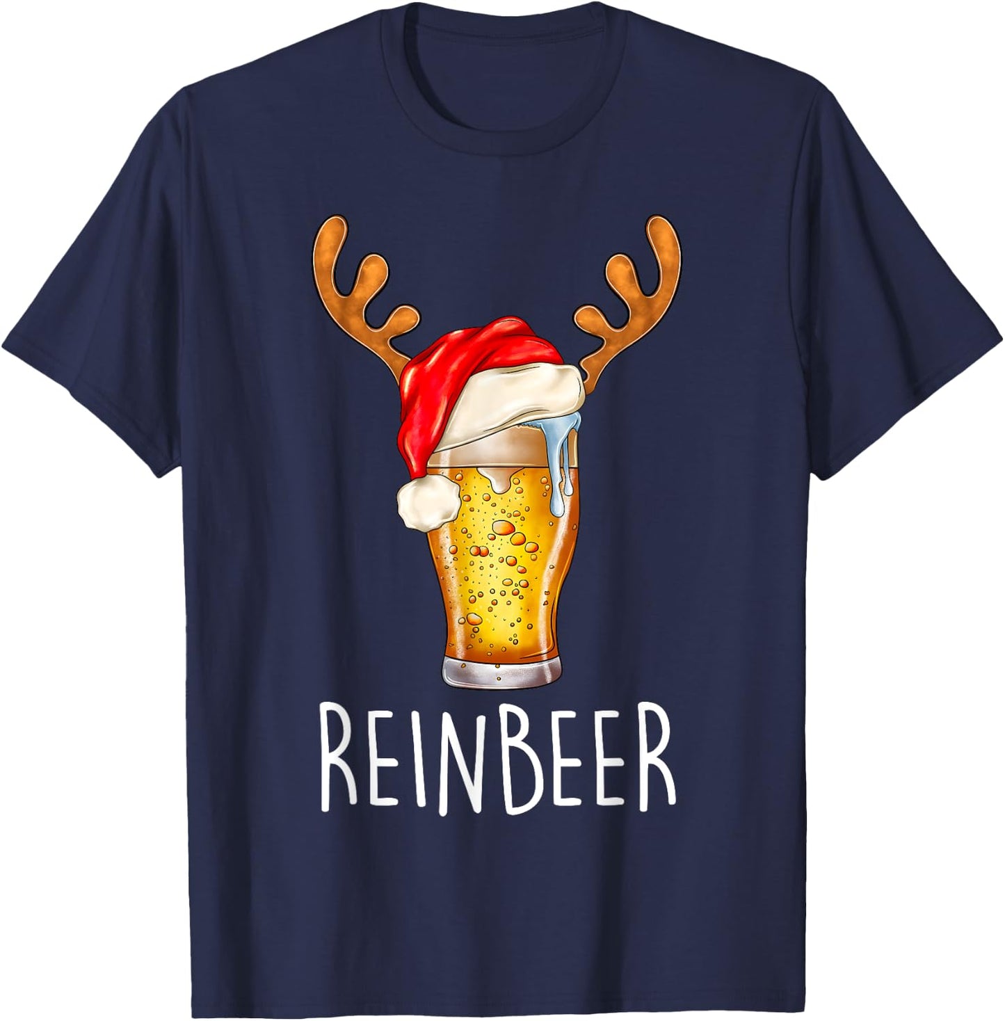 Winedeer Reinbeer Santa Hat Reindeer Couple Xmas Matching T-Shirt - T-Shirt | Navy