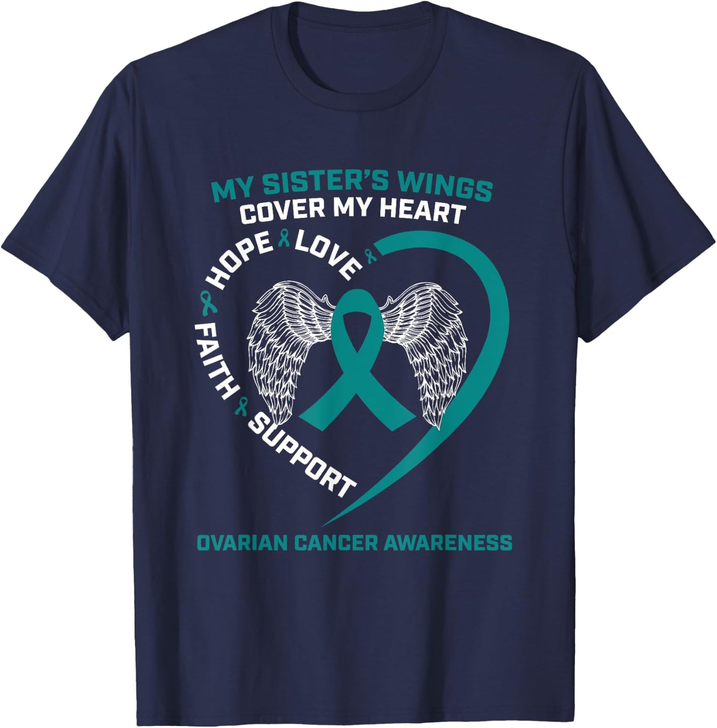 Products In Memory Of Sister Wings Ovarian Cancer Awareness T-Shirt - T-Shirt | Navy