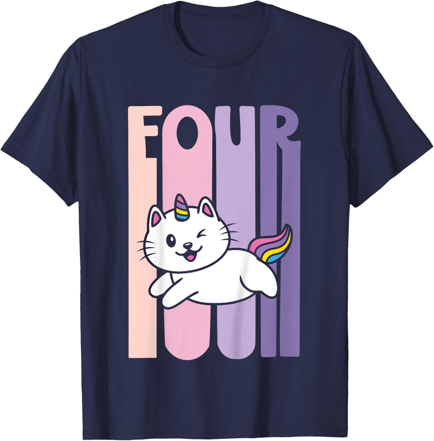 4 Year Old Cute Caticorn Cat Unicorn Birthday Girl B-day T-Shirt - T-Shirt | Navy