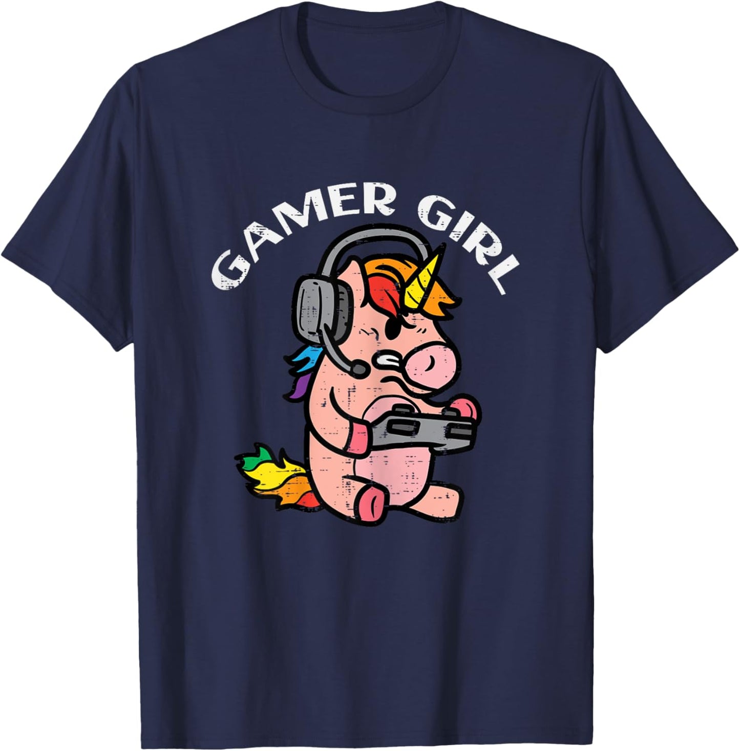 Gamer Girl Unicorn Gaming Cute Women Girls Kids Teen Youth T-Shirt - T-Shirt | Navy