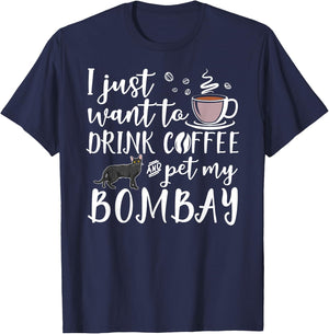 I Just Want To Drink Coffee And Pet My Bombay Cat Funny Women Girls Kids T-Shirt - T-Shirt | Navy