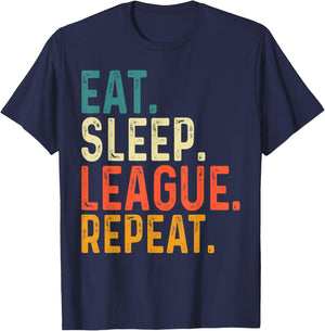 Eat Sleep League Repeat Sports Game Gaming T-Shirt - T-Shirt | Navy