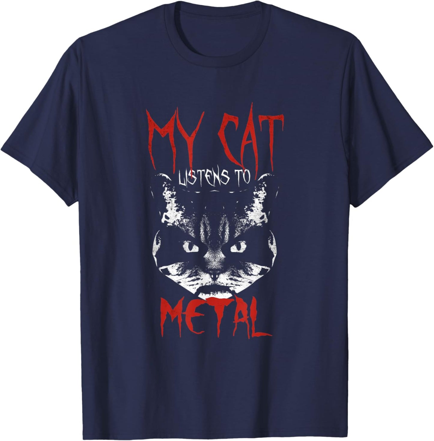 My Cat Listens to Metal Design Gothic Rock Black Metal T-Shirt - T-Shirt | Navy