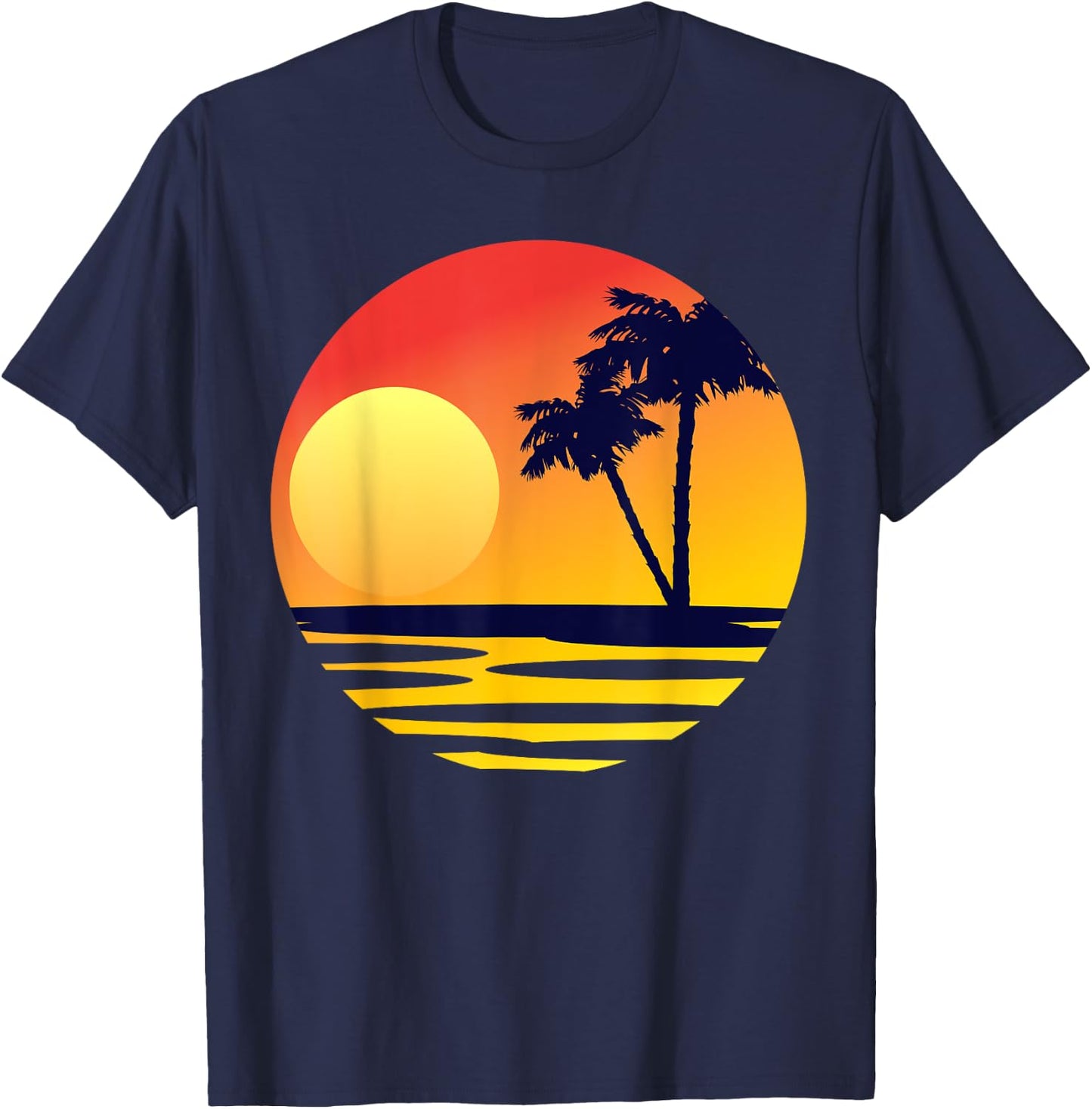 Sunset Beach Silhouette Tropical Palm Tree Sunny Lover Gift T-Shirt - T-Shirt | Navy