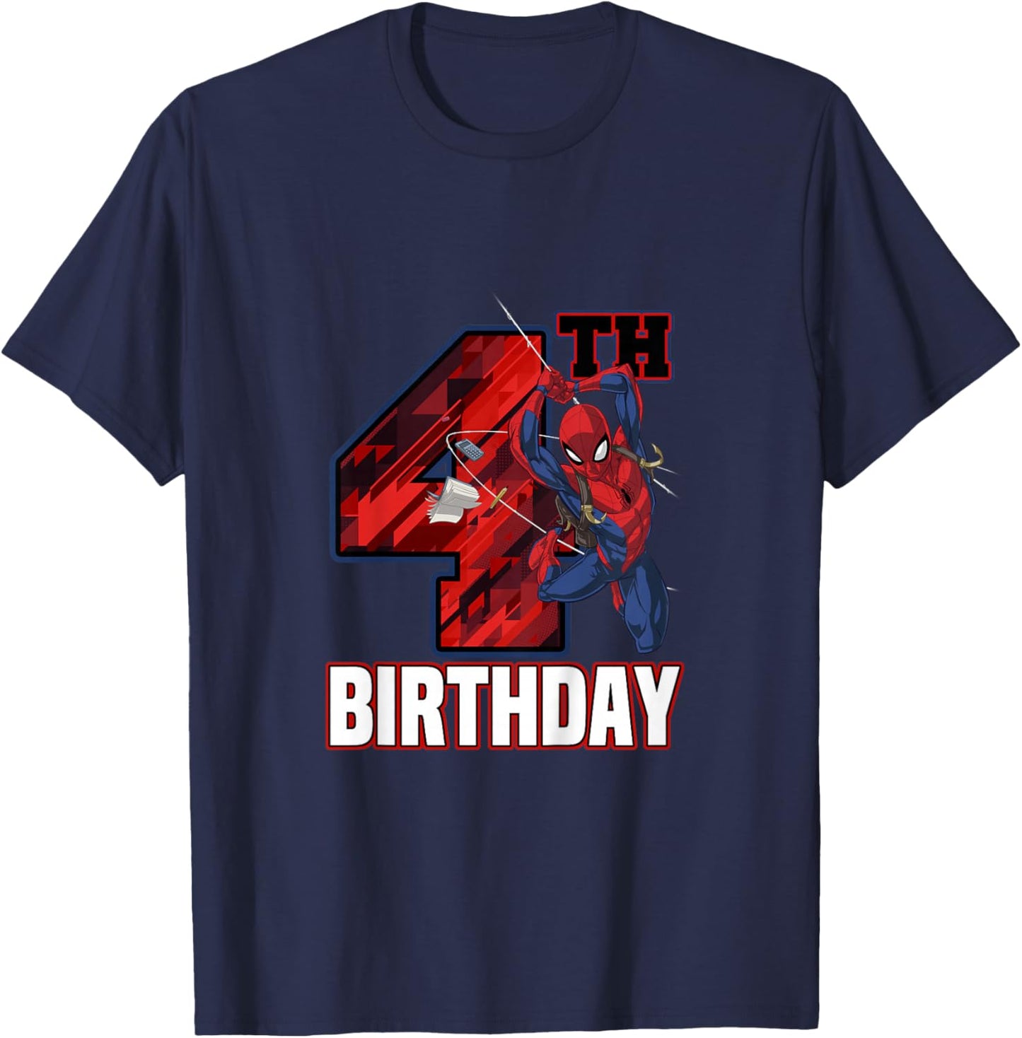 Kids Marvel Spider-Man Classic Epic Swinging 4th Birthday T-Shirt - T-Shirt | Navy