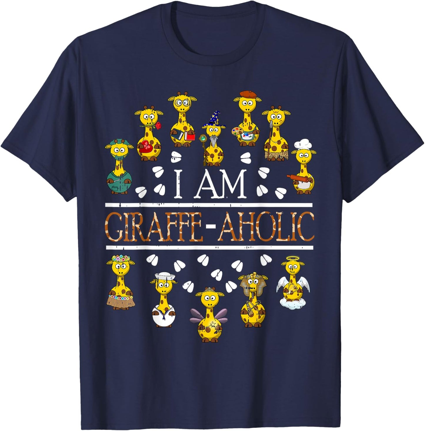 Giraffe Aholic Animal Wildlife Safari Giraffe Lover Gift T-Shirt - T-Shirt | Navy