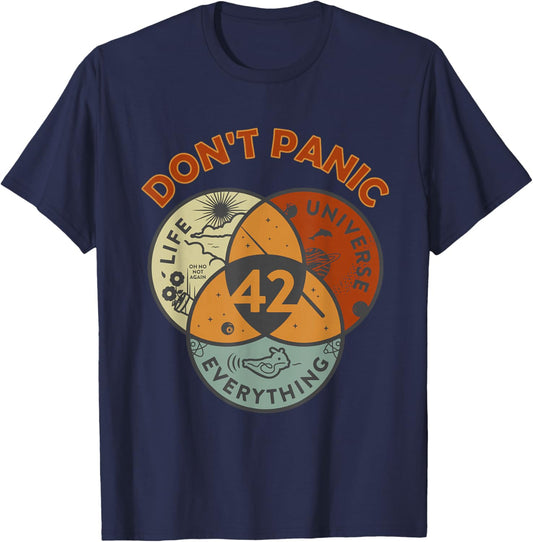 42 Answer to Life The Universe And Everything Don't Panic T-Shirt - T-Shirt | Navy