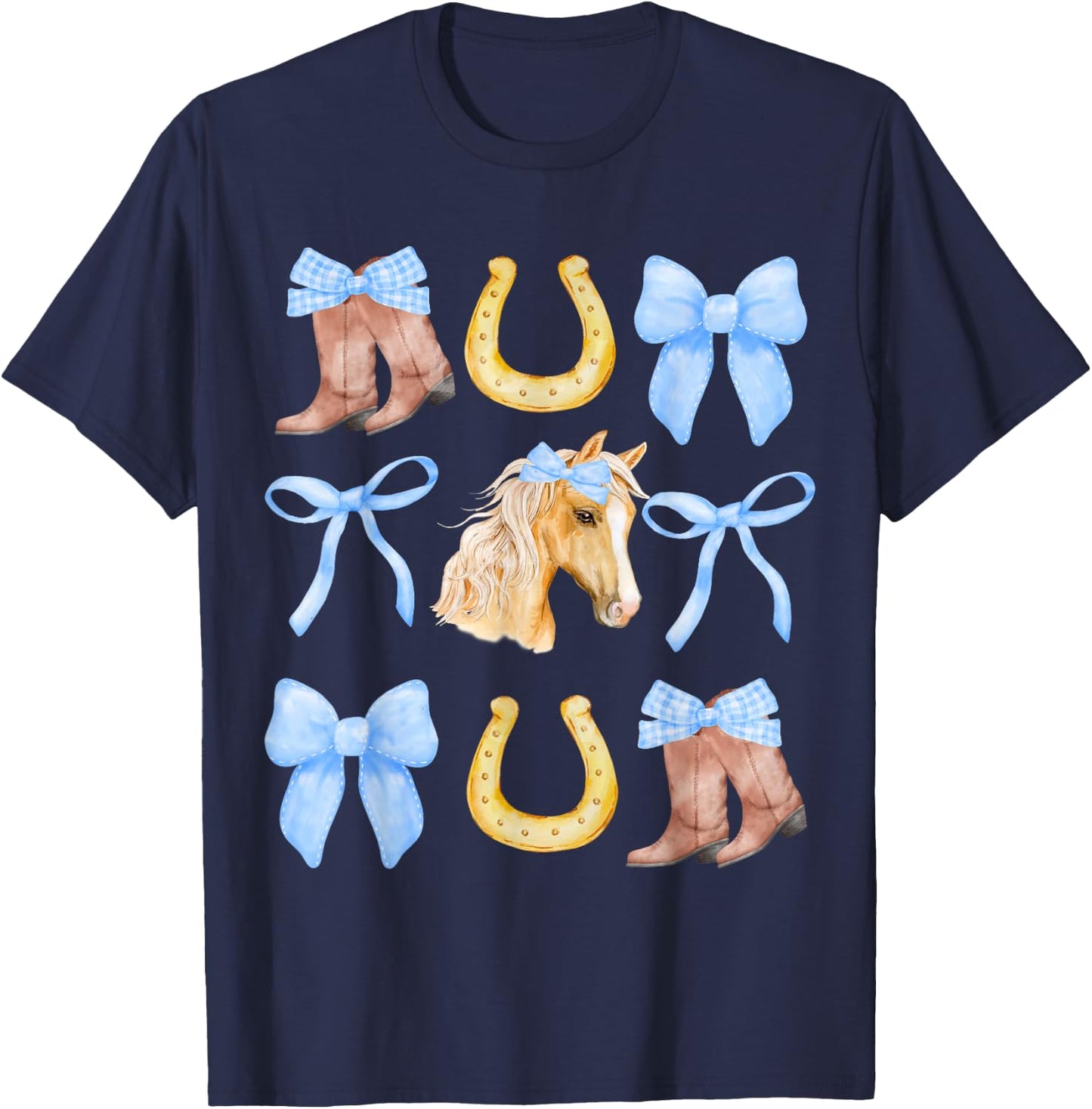 Blue Coquette Bow Boots Horse horseshoe T-Shirt - T-Shirt | Navy