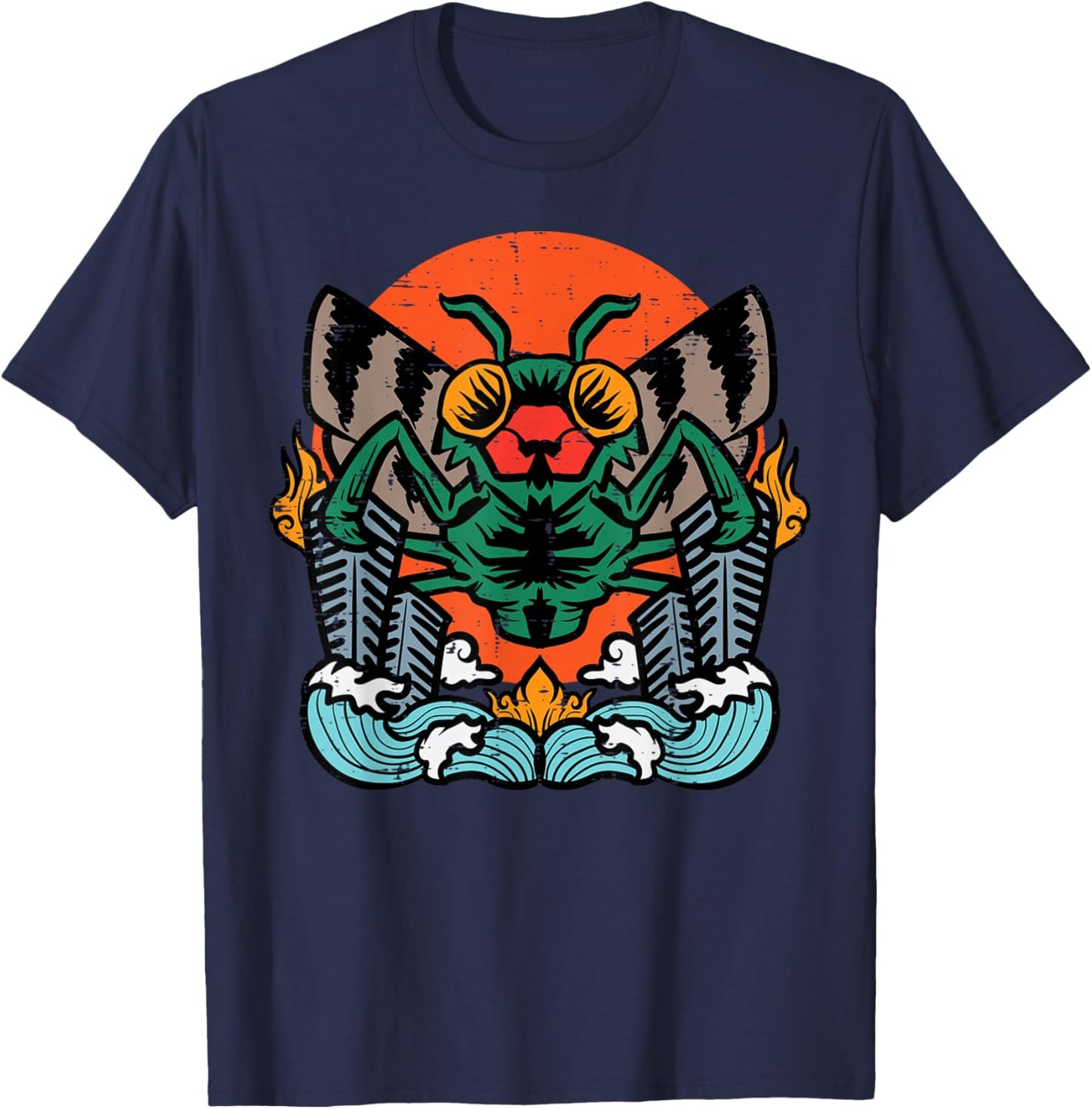 Giant Moth Monster Sunset Vintage Japanese Men Women Kids T-Shirt - T-Shirt | Navy