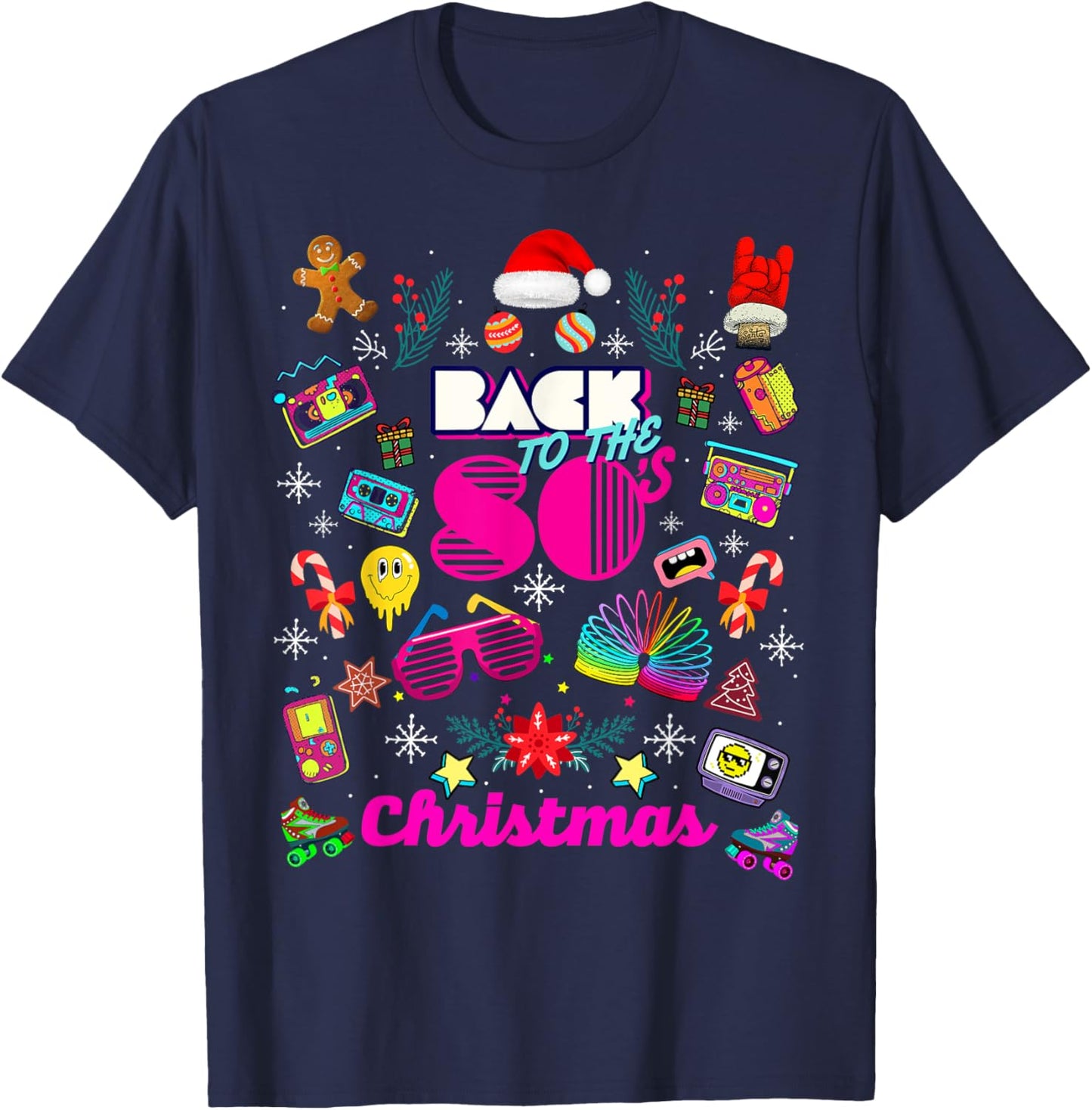 Funny Back to 80's Christmas Nostalgia Quotes Graphic Design T-Shirt - T-Shirt | Navy