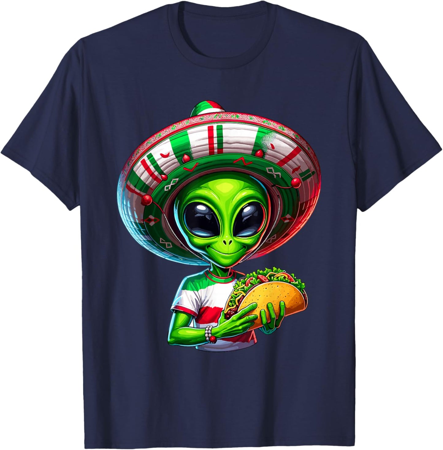 Alien Taco Cinco De Mayo Men UFO Mexico Flag Sombrero Tacos T-Shirt - T-Shirt | Navy
