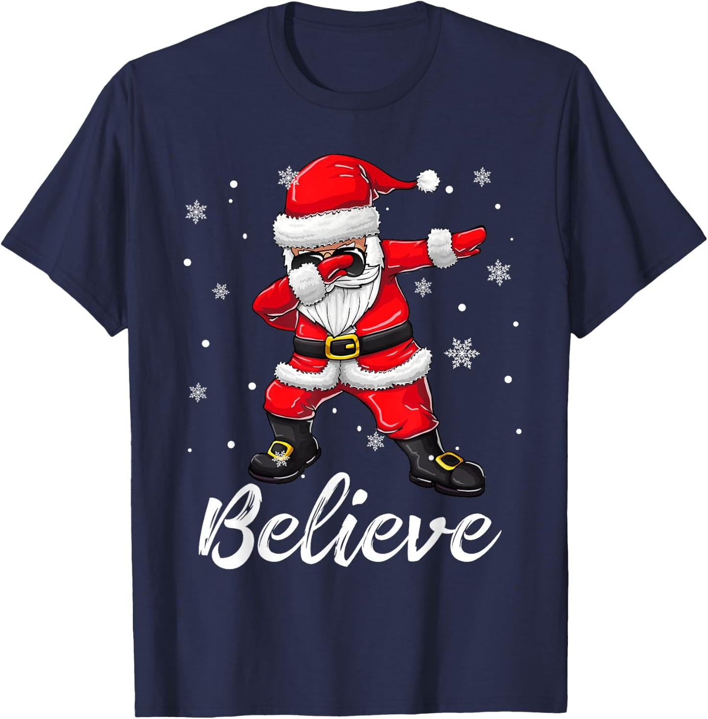 Believe Christmas Shirt Dabbing Santa Claus Kids Boys Girls T-Shirt - T-Shirt | Navy