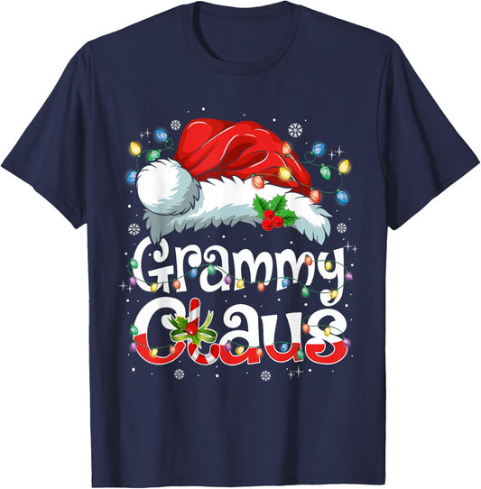 Grammy Claus Shirt Christmas Lights Pajama Family Matching T-Shirt - T-Shirt | Navy