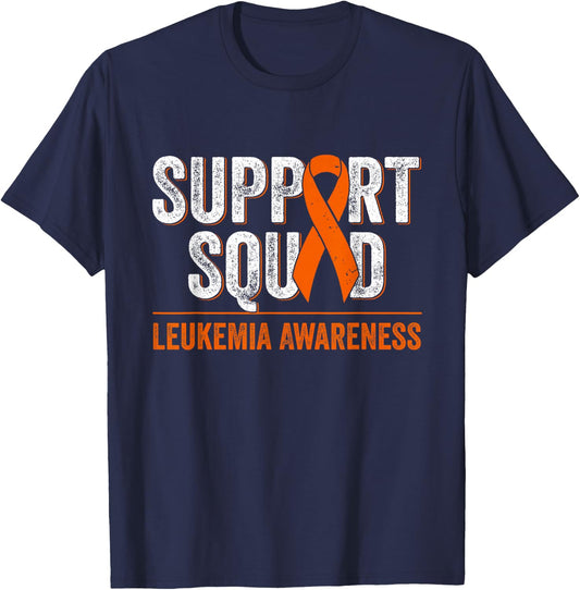 Support Squad Orange Ribbon Leukemia Blood Cancer Awareness T-Shirt - T-Shirt | Navy