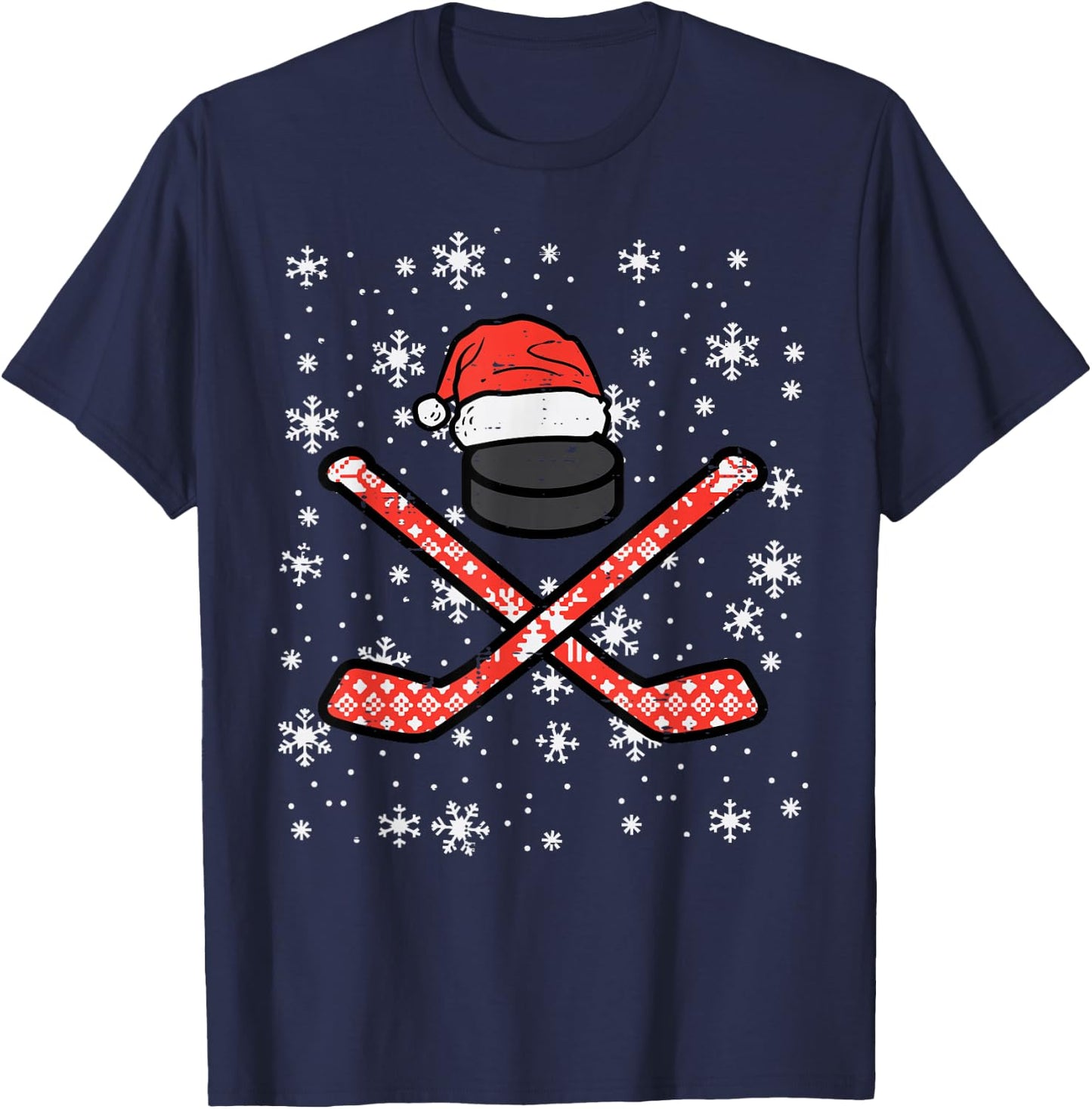 Christmas Ice Hockey Sticks Puck Xmas Sports Men Boys Kids T-Shirt - T-Shirt | Navy