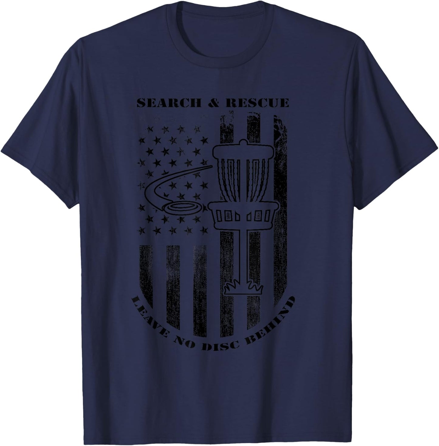 Disc Golf Search & Rescue Leave No Disc Behind Black T-Shirt - T-Shirt | Navy