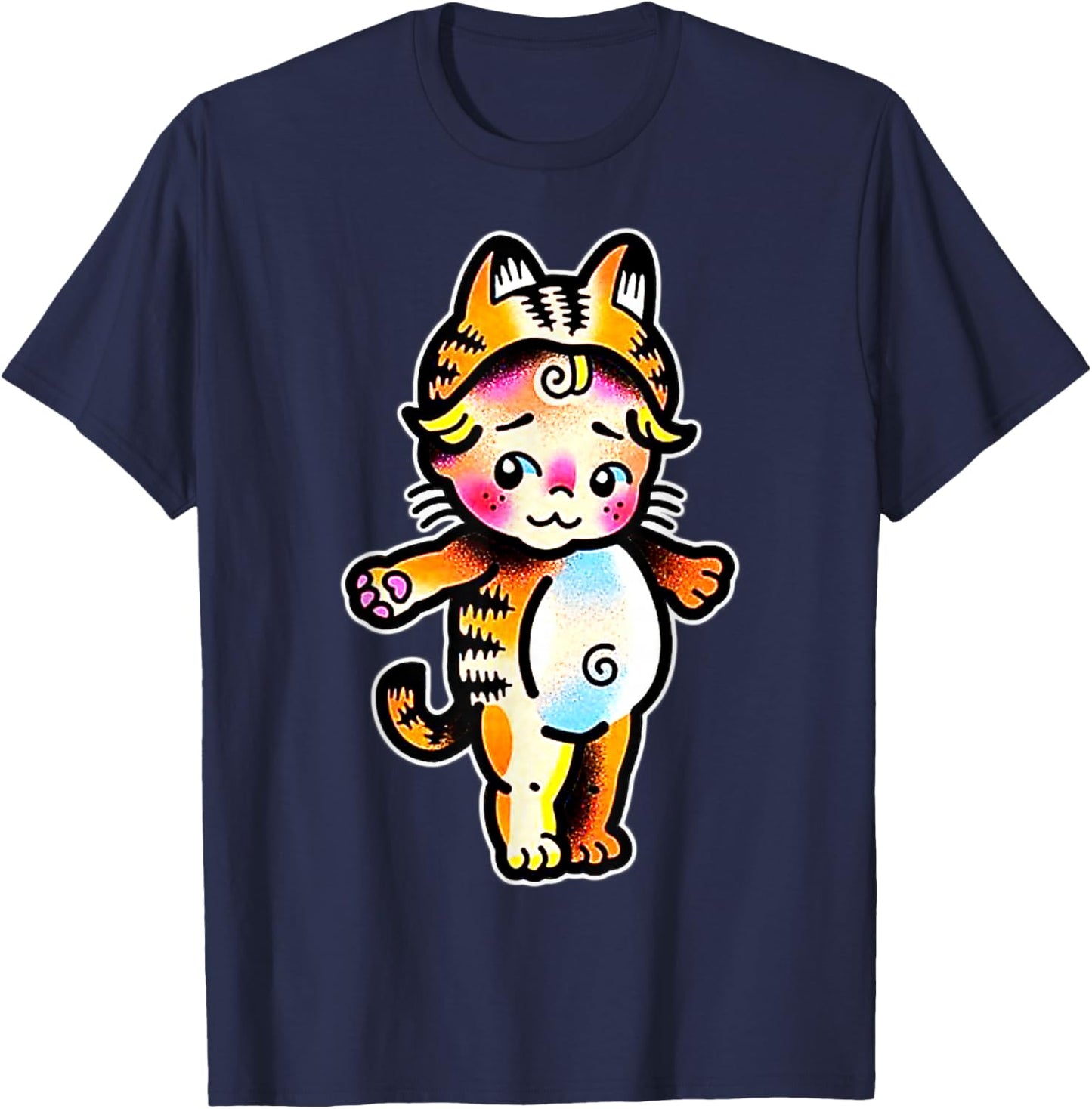 Kewpie Baby Tiger Cat T-Shirt - T-Shirt | Navy