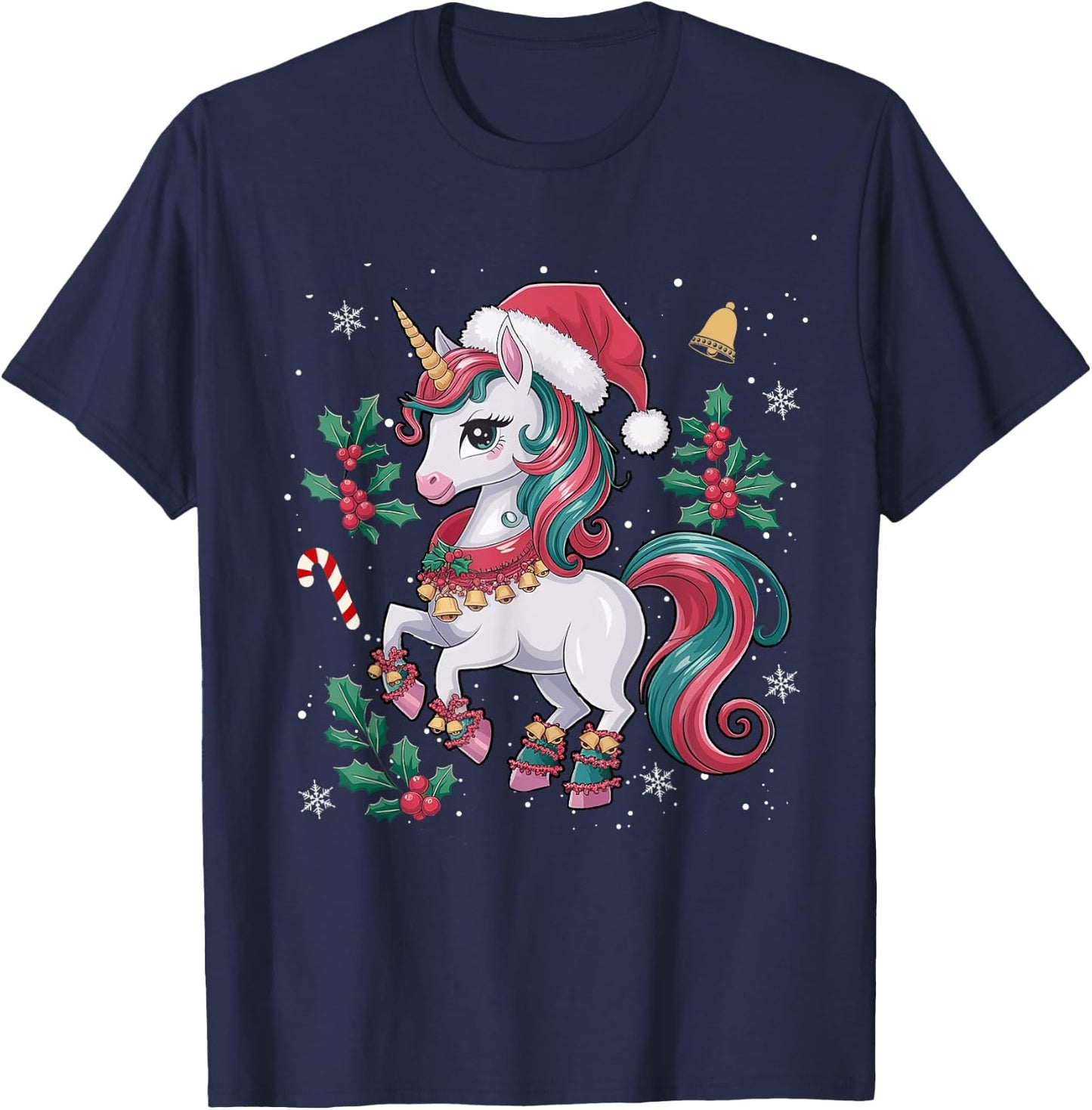 Cute Unicorn Christmas Girls Kids Toddler Xmas Santa Unicorn T-Shirt - T-Shirt | Navy
