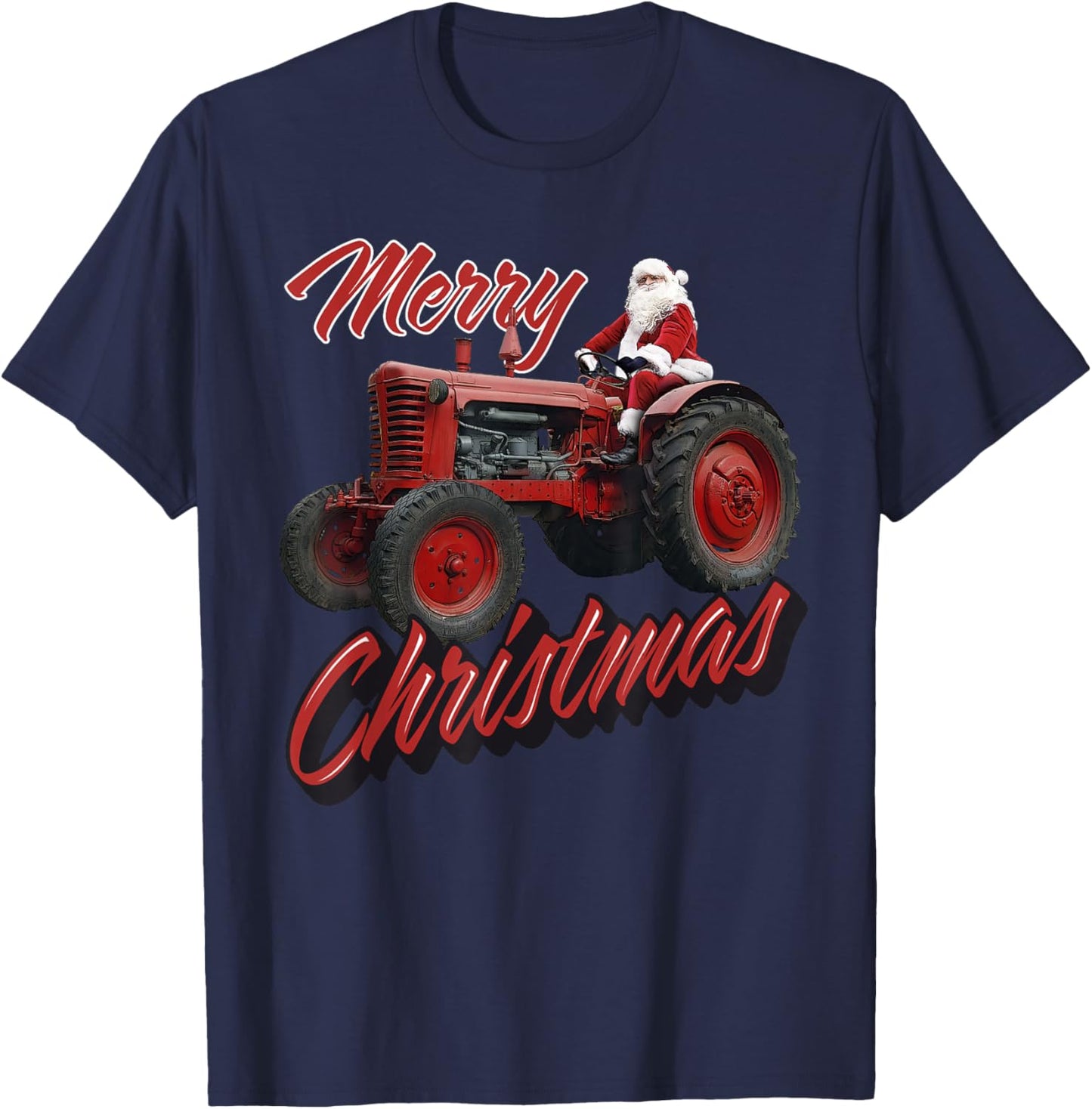 Merry Christmas Farm Tractor Santa Tractor Farmer Christmas T-Shirt - T-Shirt | Navy