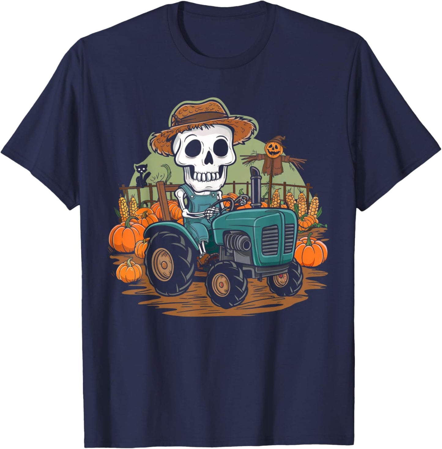 Halloween Farmer Shirt Spooky Tractor Farm Skeleton Farming T-Shirt - T-Shirt | Navy