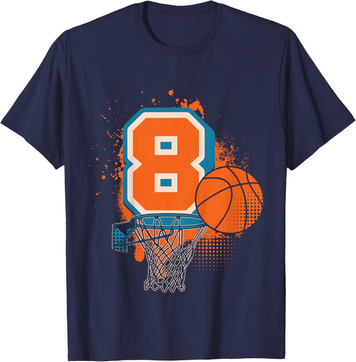 Kids 8th Birthday Boy Basketball Player Basketball 8 Years Old T-Shirt - T-Shirt | Navy