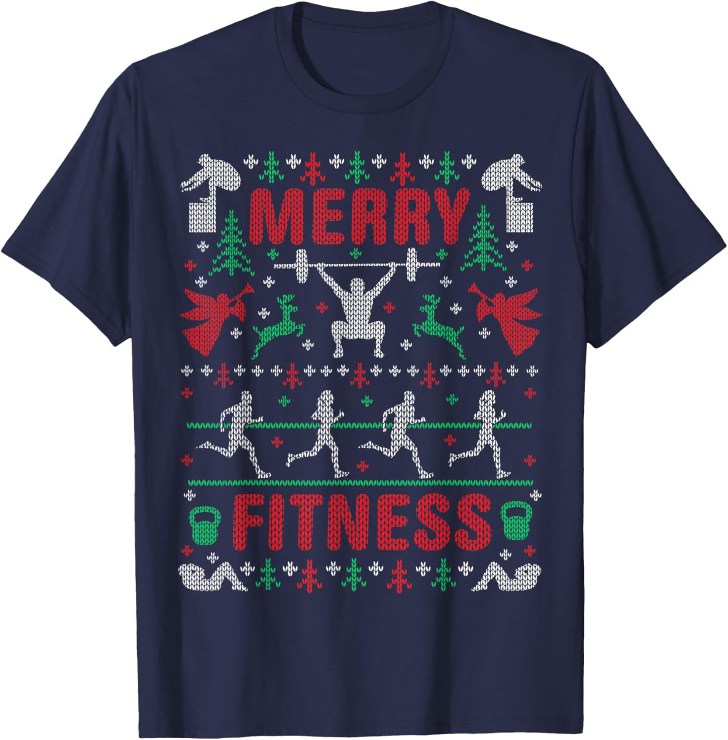 Merry Fitness Workout Ugly Christmas Sweater Party Gifts T-Shirt - T-Shirt | Navy