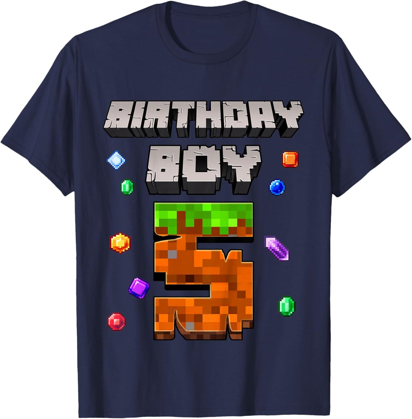 Kids 5th Birthday Boy 5 Video Gamer Pixel Number Five Bday Party T-Shirt - T-Shirt | Navy