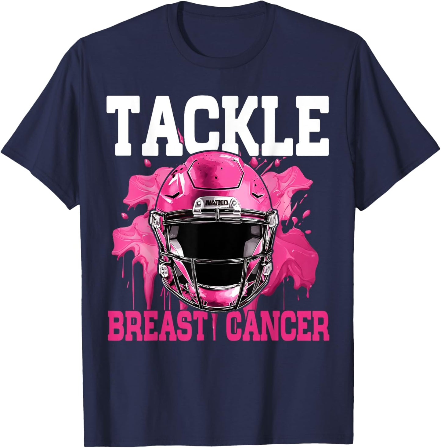 Tackle Football Breast Cancer Awareness Pink Ribbon Boys Kid T-Shirt - T-Shirt | Navy