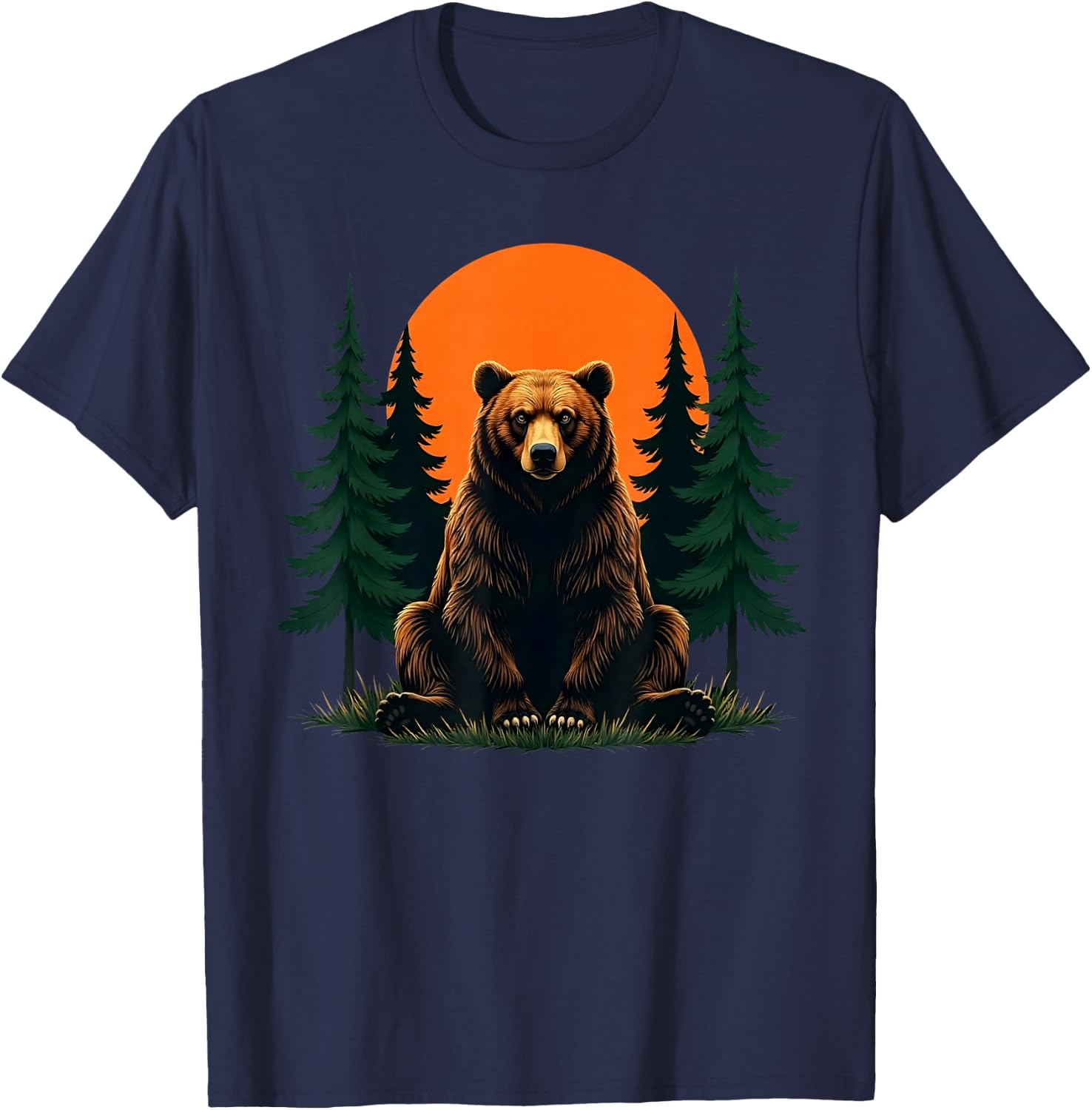 Retro Wildlife Forest Bear Outdoors Nature T-Shirt - T-Shirt | Navy