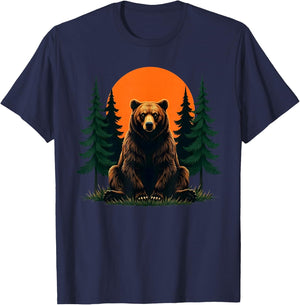 Retro Wildlife Forest Bear Outdoors Nature T-Shirt - T-Shirt | Navy