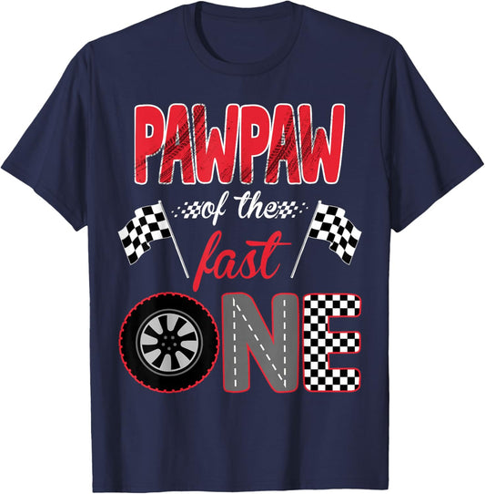 Pawpaw Of The Fast One Birthday 1st Race Car Family T-Shirt - T-Shirt | Navy
