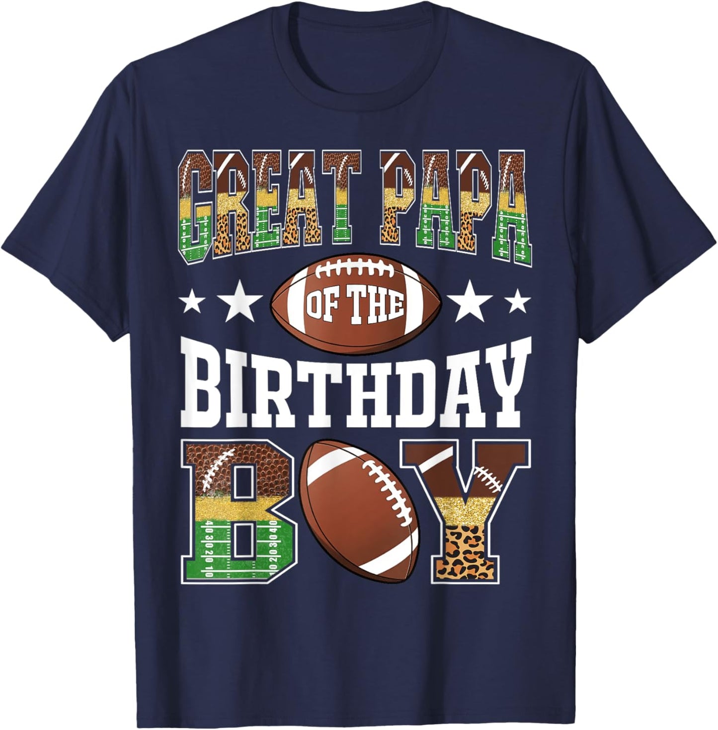 Great Papa Of The Birthday Boy Football Leopard Game Day T-Shirt - T-Shirt | Navy