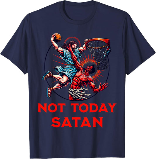 Not Today Satan Basketball T-Shirt - T-Shirt | Navy
