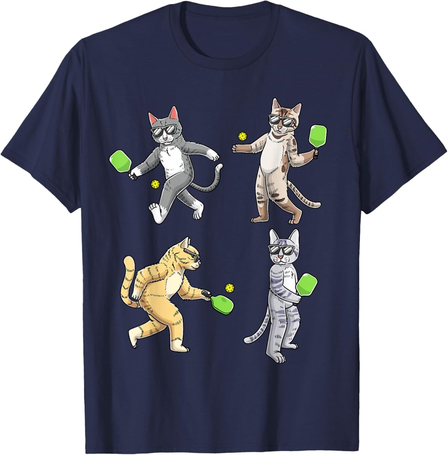 Cats Playing Pickleball T-Shirt - T-Shirt | Navy