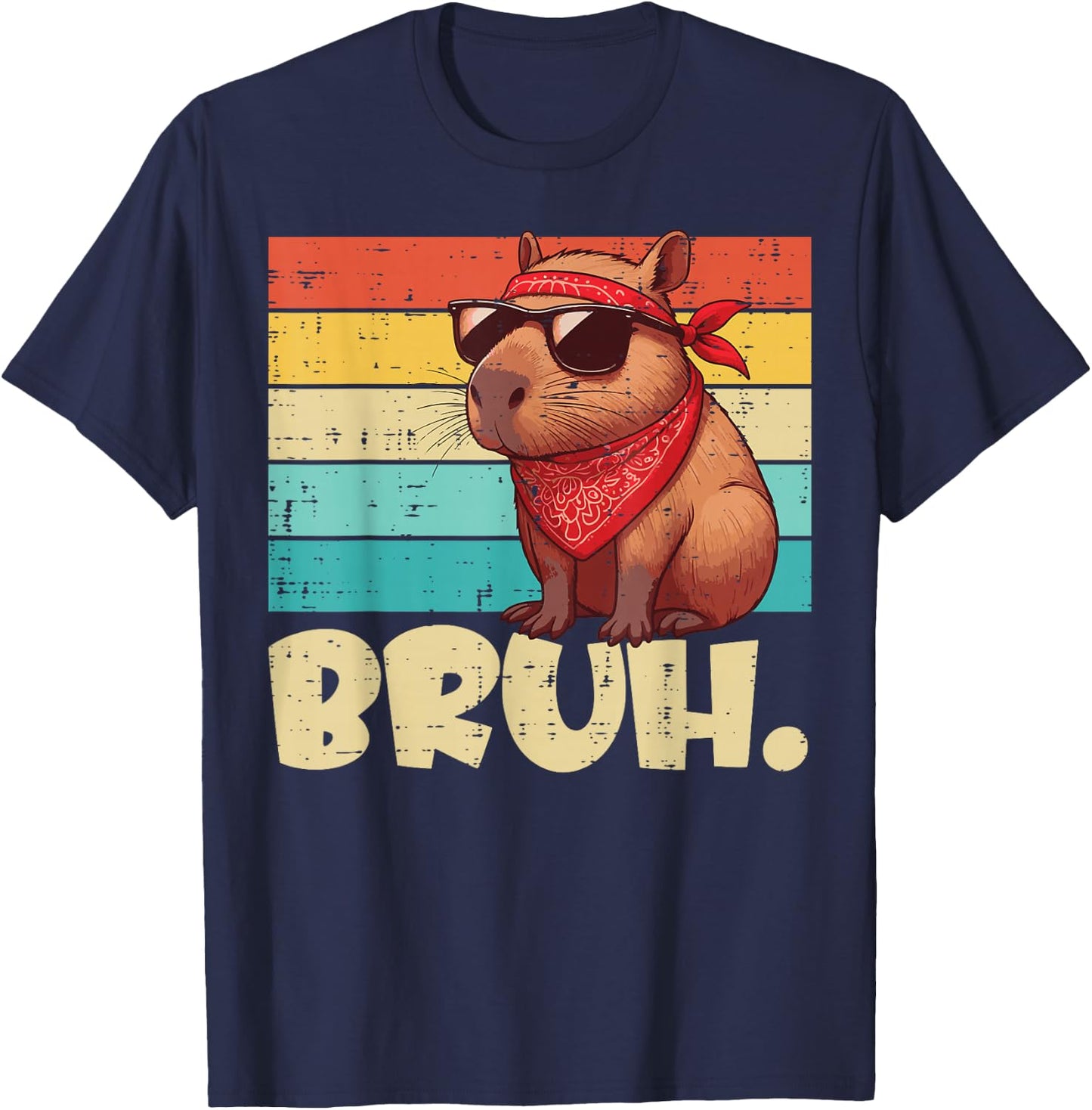 Capybara Bruh Bandana Retro Capy Meme Rodent Women Men Kids T-Shirt - T-Shirt | Navy