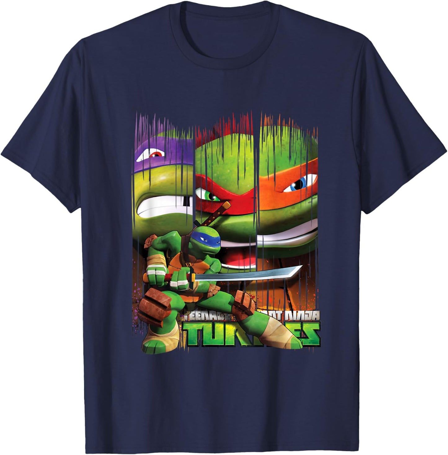 TMNT Leonardo In Front group Shot T-Shirt - T-Shirt | Navy