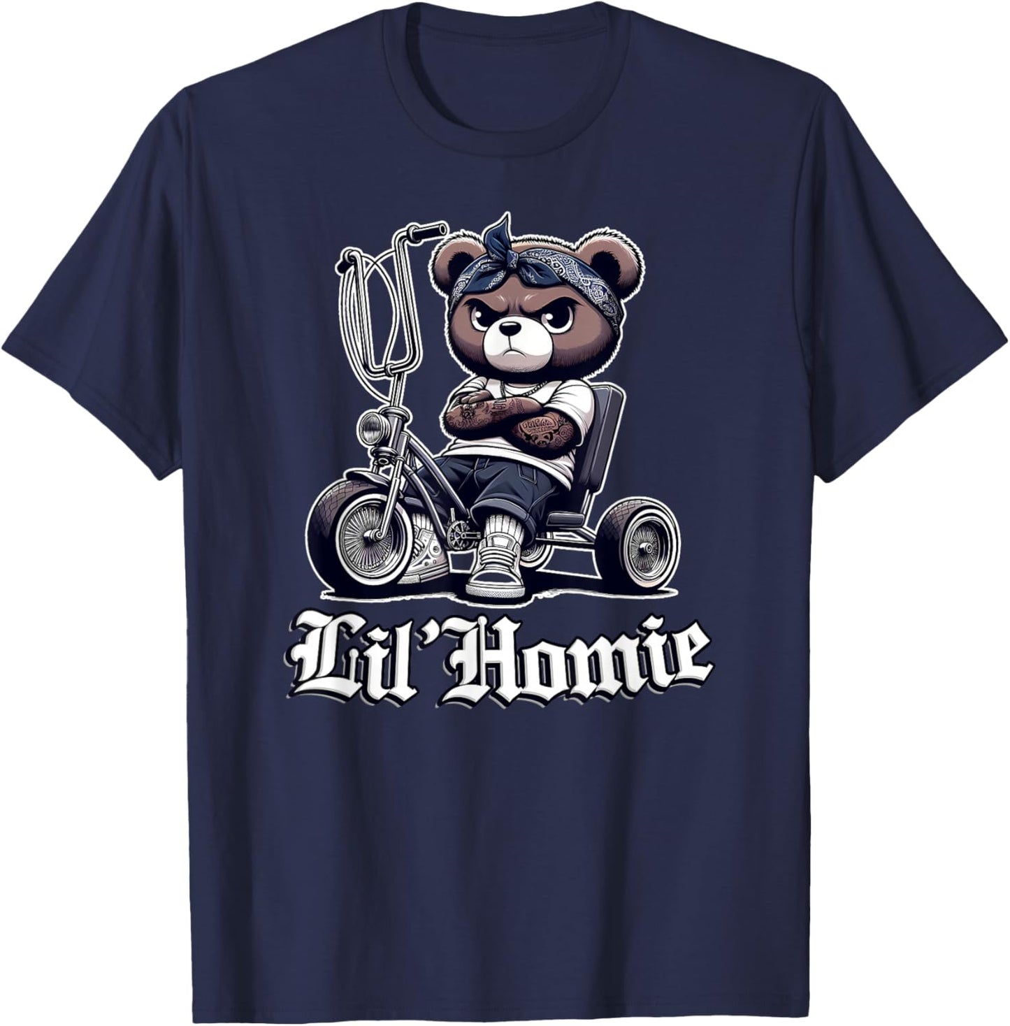 LIL HOMIE Cute Teddy Bear Hip Hop Chicano Lowrider Cholo T-Shirt - T-Shirt | Navy