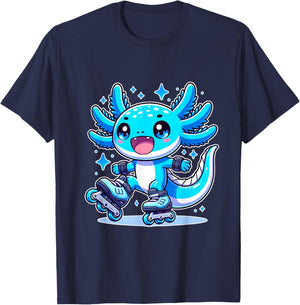 Funny Axolotl Rollerblade roller skater roller skate funny T-Shirt - T-Shirt | Navy