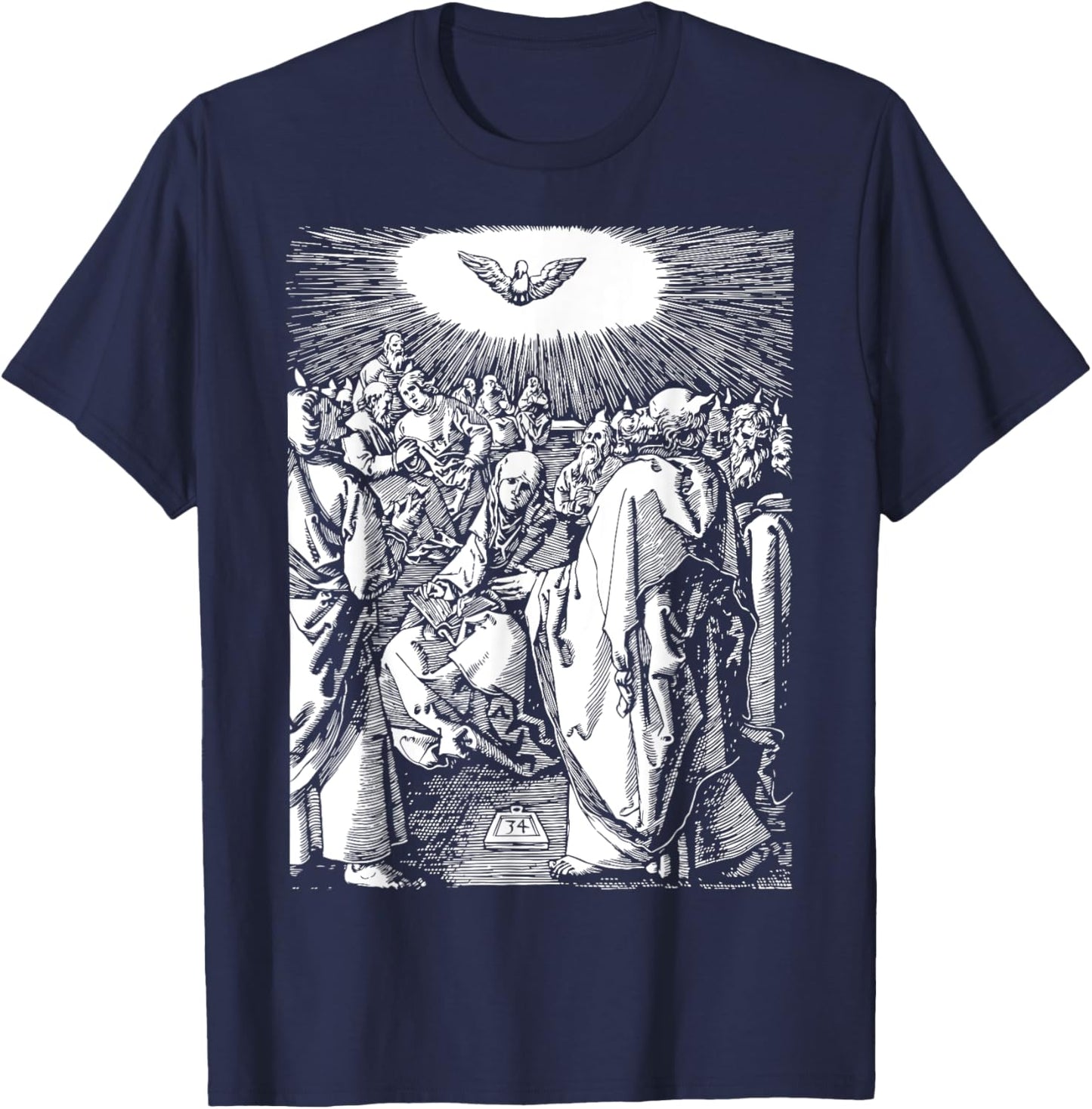 Pentecost Dove Tongues of Fire Flame Holy Spirit Catholic T-Shirt - T-Shirt | Navy