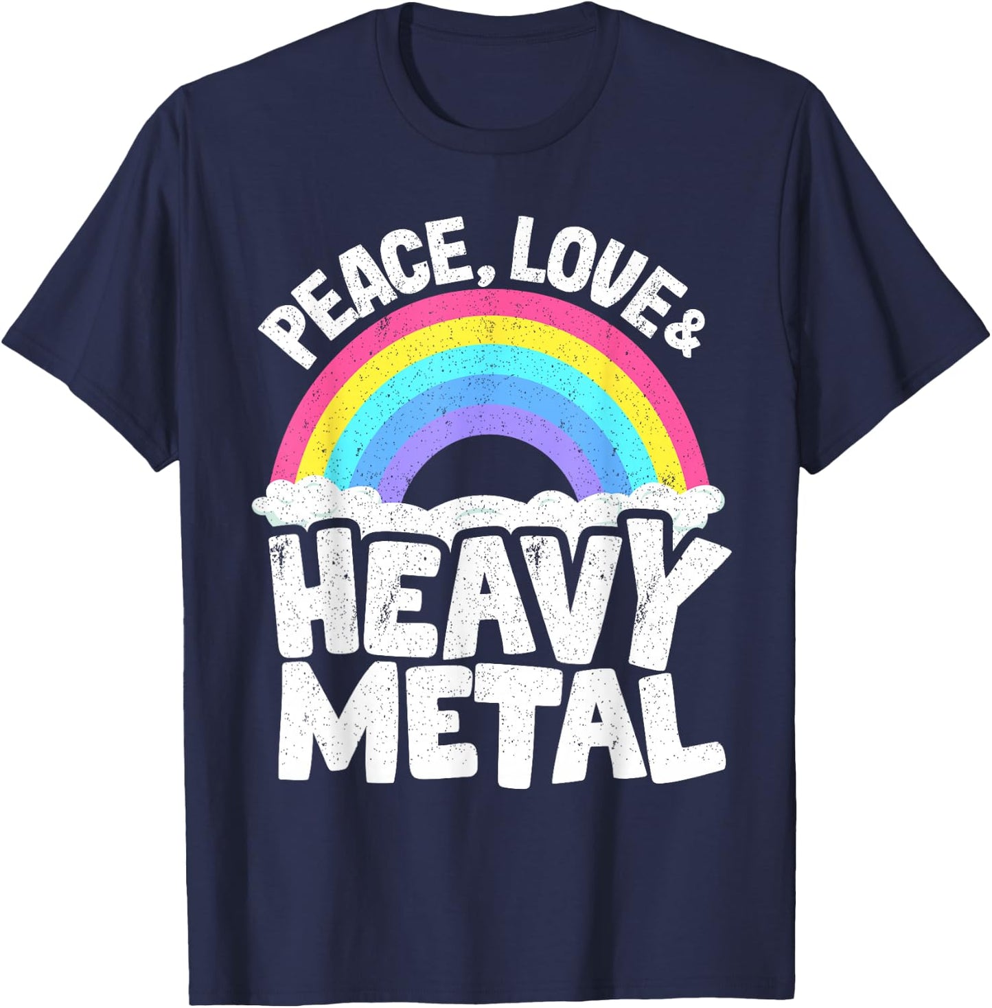 Punk Kids Band Metal Rainbow Retro Peace Love & Heavy Metal T-Shirt - T-Shirt | Navy