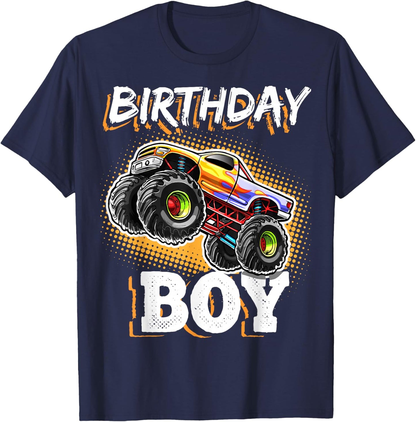 Birthday Boy Monster Truck Birthday Party Gift Boys Kids T-Shirt - T-Shirt | Navy