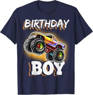 Birthday Boy Monster Truck Birthday Party Gift Boys Kids T-Shirt - T-Shirt | Navy