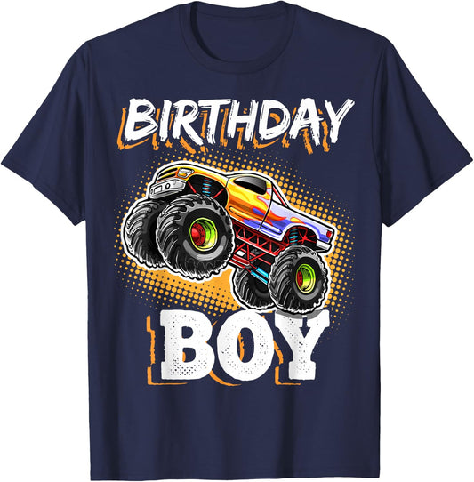 Birthday Boy Monster Truck Birthday Party Gift Boys Kids T-Shirt - T-Shirt | Navy