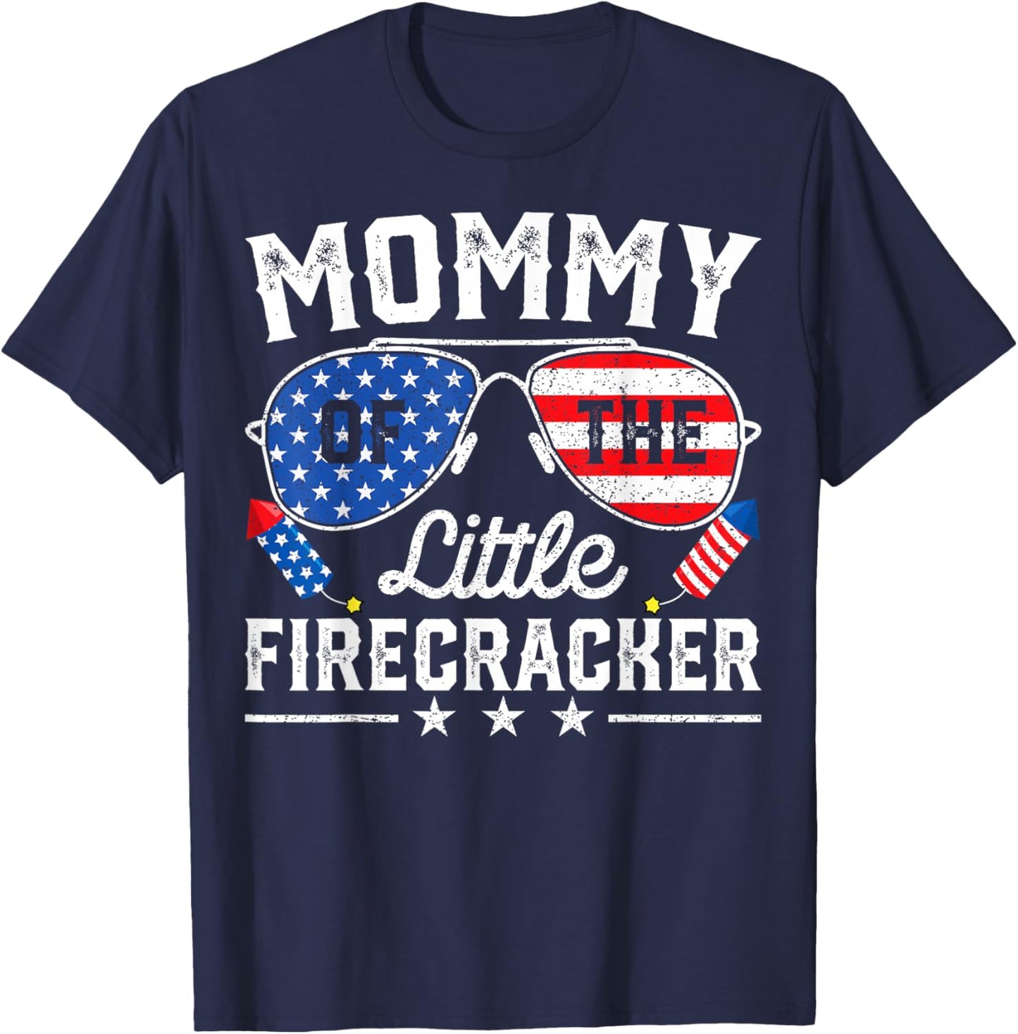 4th of July Birthday Mom Mommy Of The Little Firecracker T-Shirt - T-Shirt | Navy