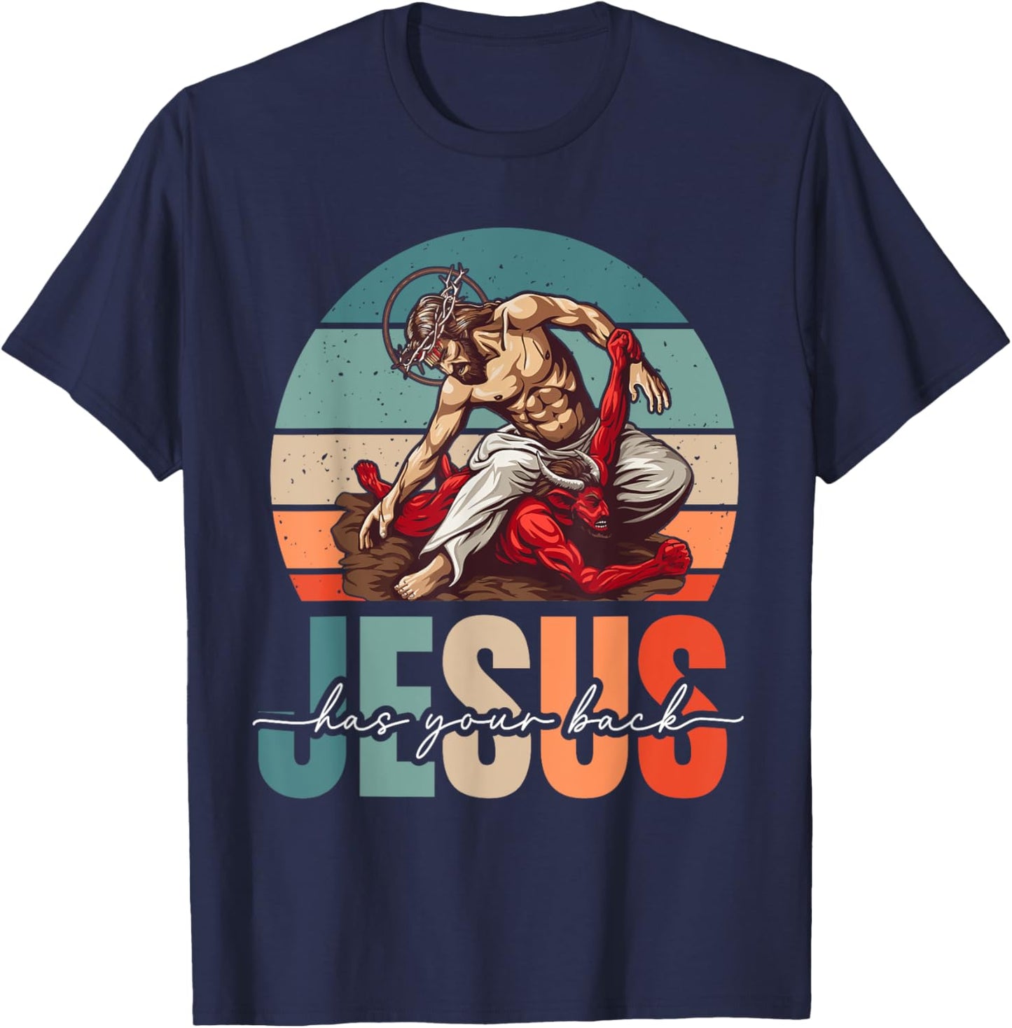 Jesus Has Your Back Jiu Jitsu Vintage Christian T-Shirt - T-Shirt | Navy