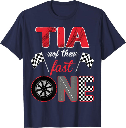 Tia Of The Fast One Birthday 1st Race Car Family T-Shirt - T-Shirt | Navy