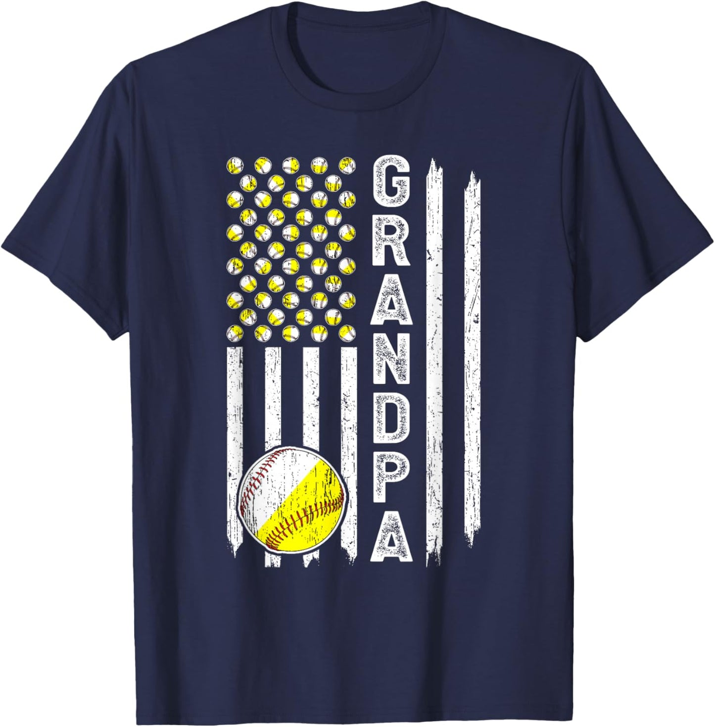 Grandpa American Flag Softball Baseball Grandpa T-Shirt - T-Shirt | Navy