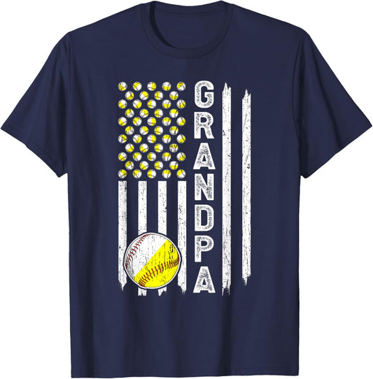 Grandpa American Flag Softball Baseball Grandpa T-Shirt - T-Shirt | Navy